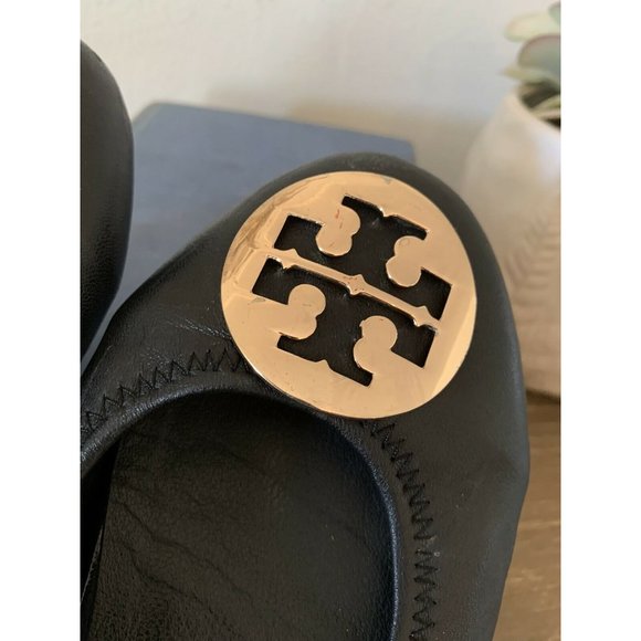 Tory Burch Minnie Travel Ballet Flats size 7 Logo designer leather slip on shoe - Picture 5 of 10